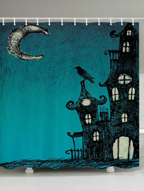 

Halloween Night Print Fabric Bathroom Shower Curtain, Turquoise
