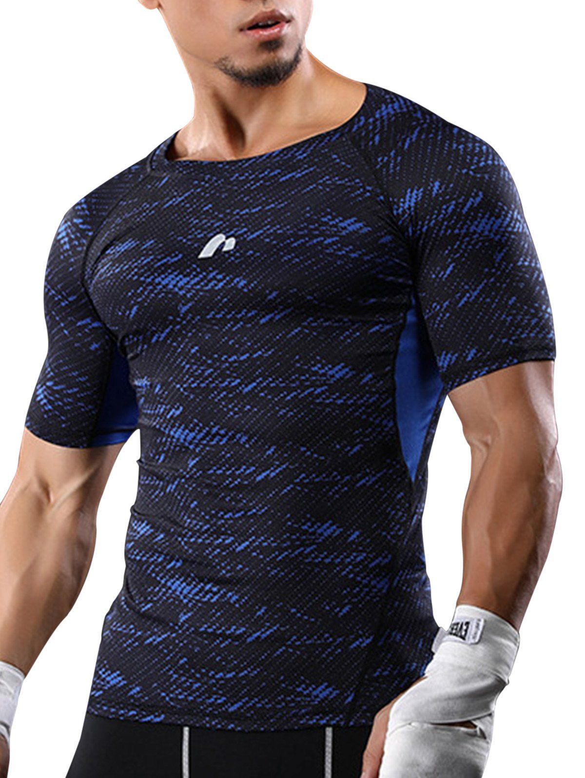

Raglan Sleeve Quick Dry Camouflage Stretchy Gym T-shirt, Blue