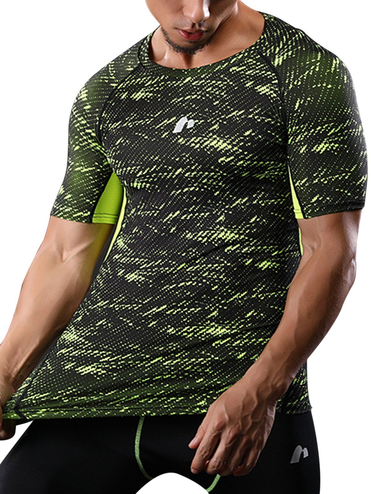 

Raglan Sleeve Quick Dry Camouflage Stretchy Gym T-shirt, Green