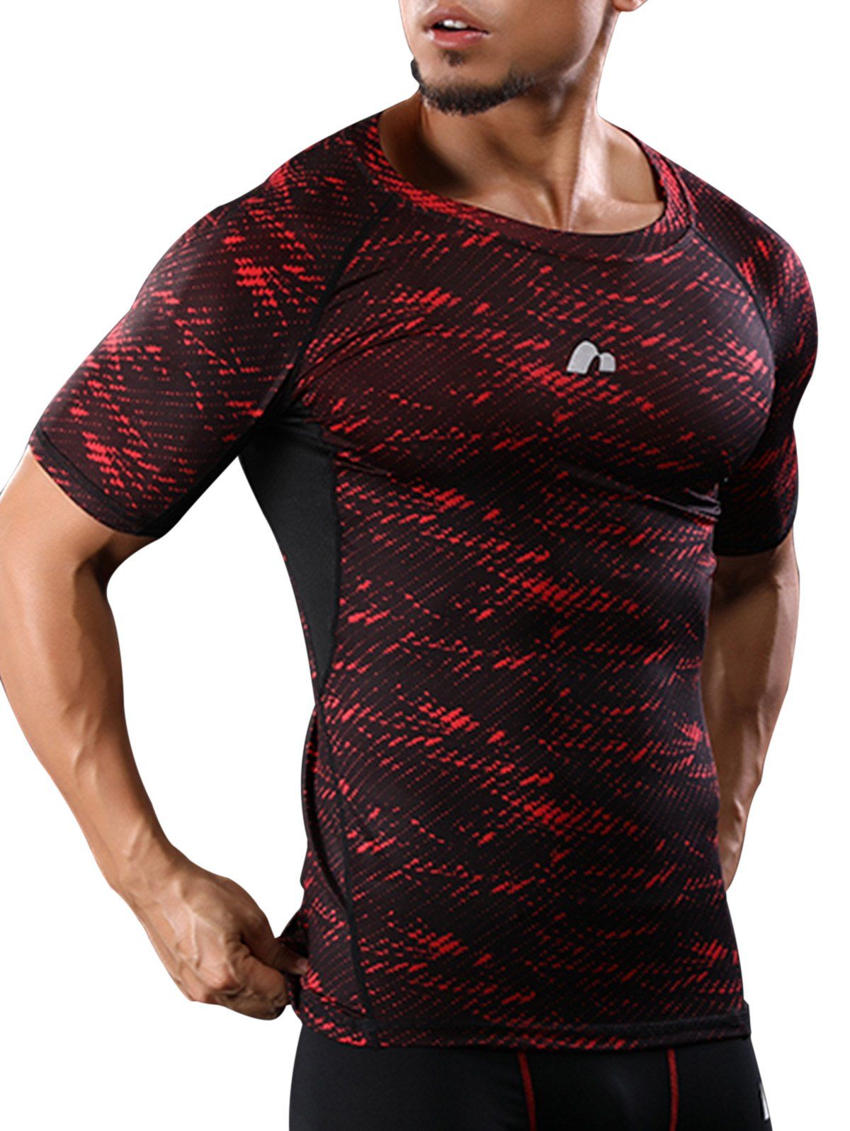 

Raglan Sleeve Quick Dry Camouflage Stretchy Gym T-shirt, Red