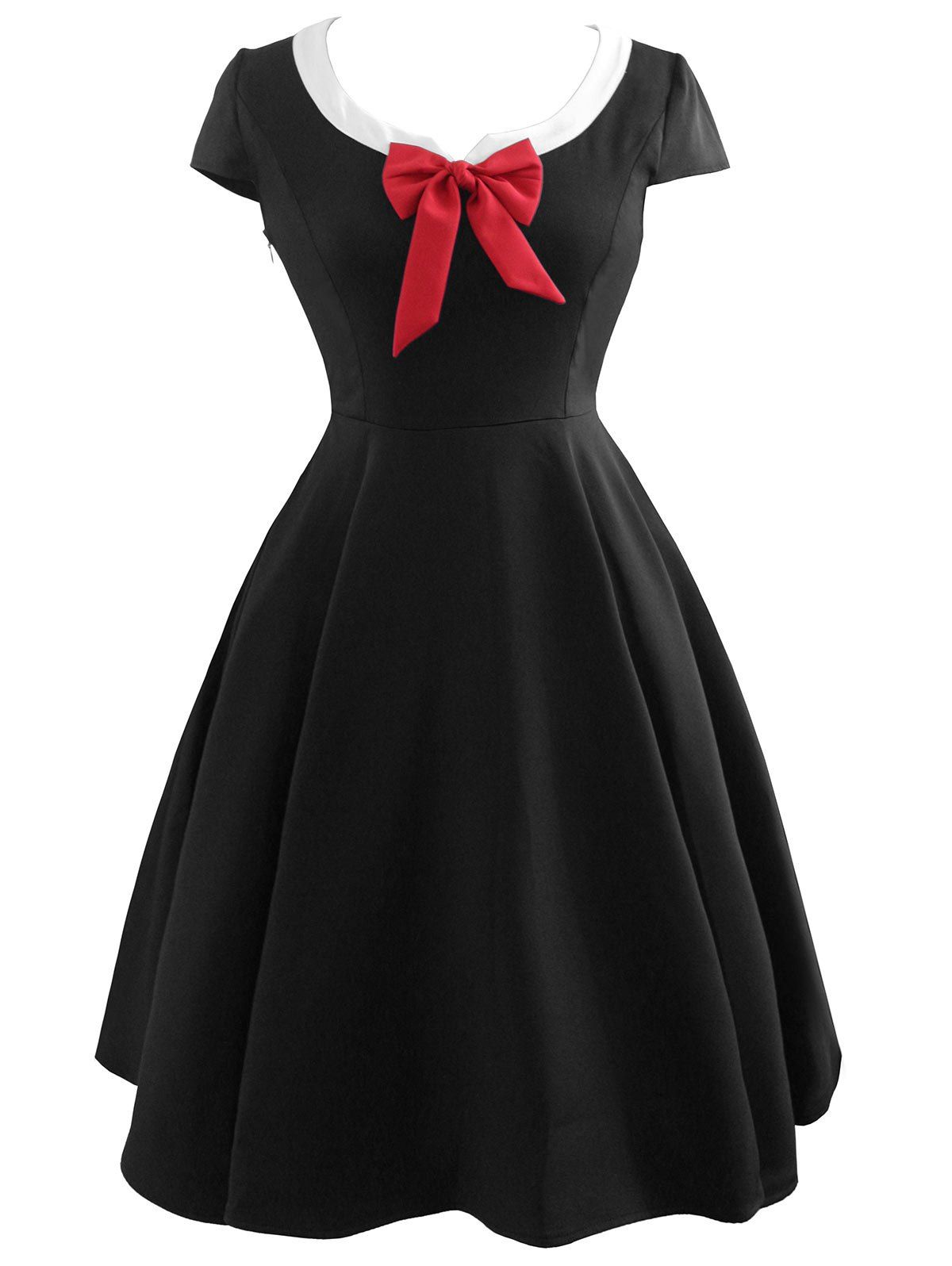 

Vintage Bowknot Fit and Flare Dress, Black