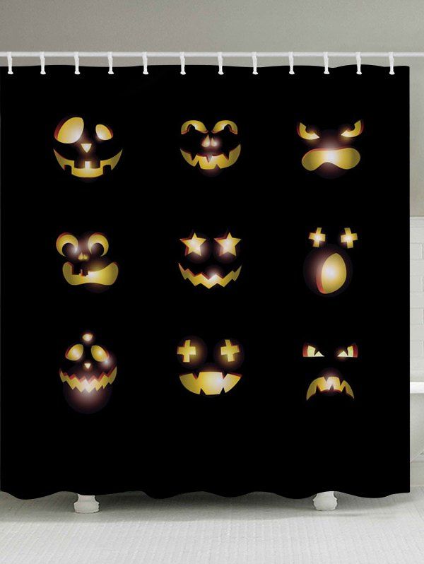 

Halloween Pumpkin Emoticon Print Fabric Bathroom Shower Curtain, Black