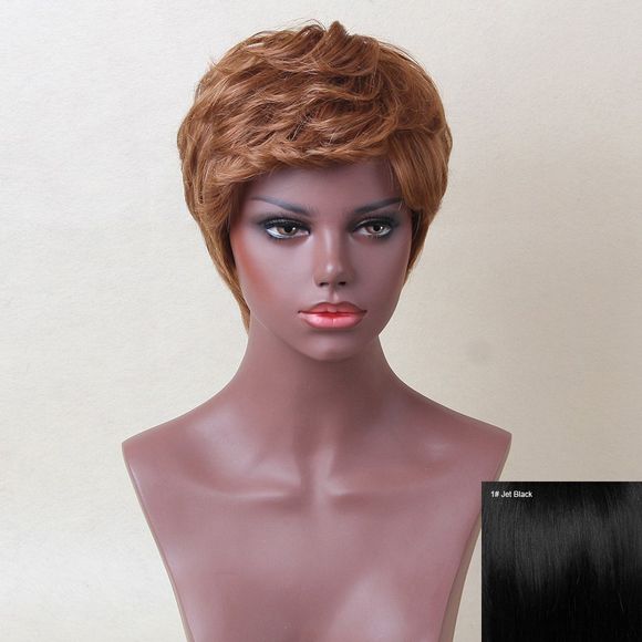 Siv Hair Perruque de Cheveux Humains Courte Bouclée avec Frange Inclinée - JET NOIR 01 