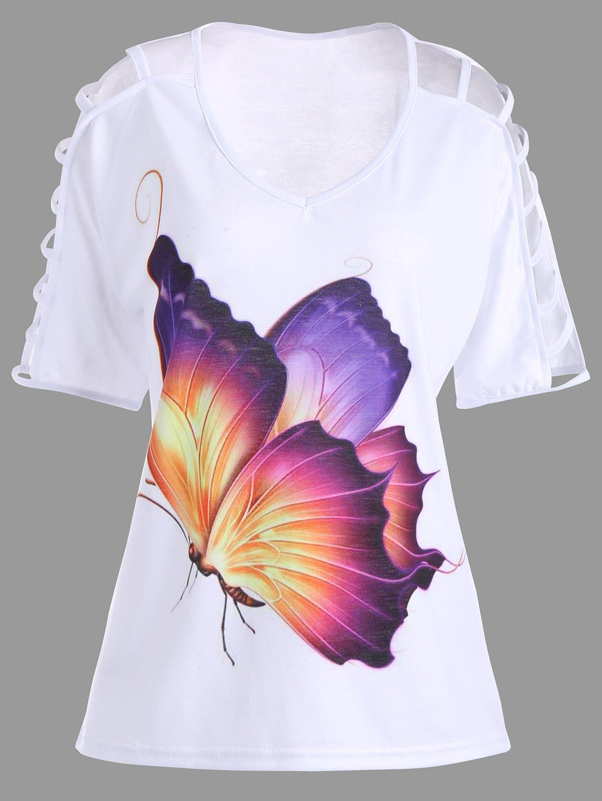 

Cut Out Butterfly Print Plus Size Tee, White