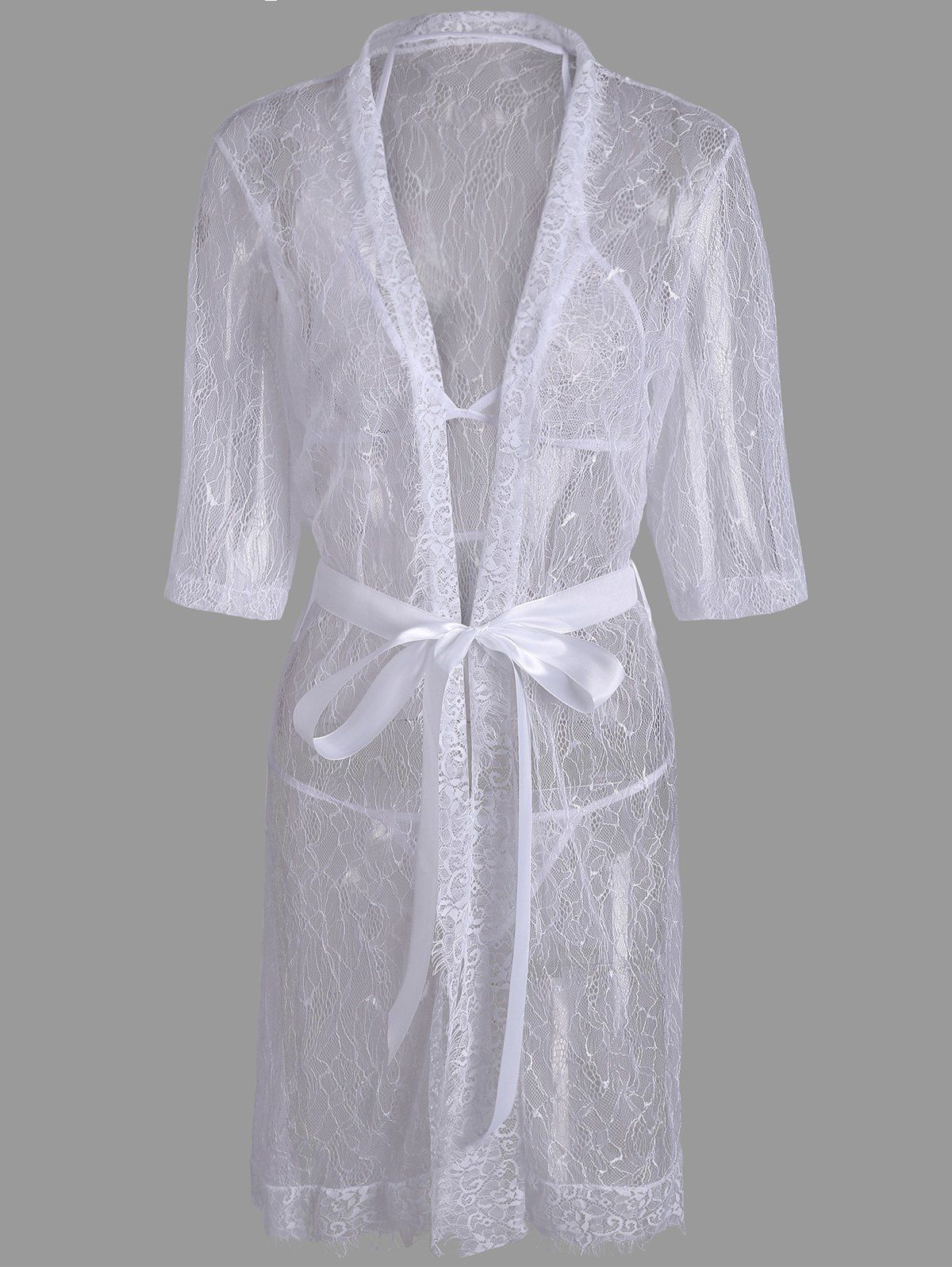 [17% OFF] 2021 Lace See Thru Wrap Sleep Dress In WHITE | DressLily