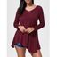 Plain Color V-Neck Long Sleeves Casual Asymmetric Mini Dress - WINE RED S