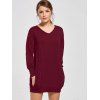 Robe en Couleur Solide à Col Plongeant à Manches Longues avec Poches - Rouge vineux S