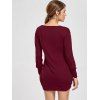 Robe en Couleur Solide à Col Plongeant à Manches Longues avec Poches - Rouge vineux S