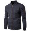 Veste Denim Zippée à Bord Côtelé - Gris L