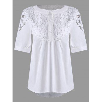 2018 Lace Crochet High Low Henley Blouse WHITE XL In Blouses Online ...