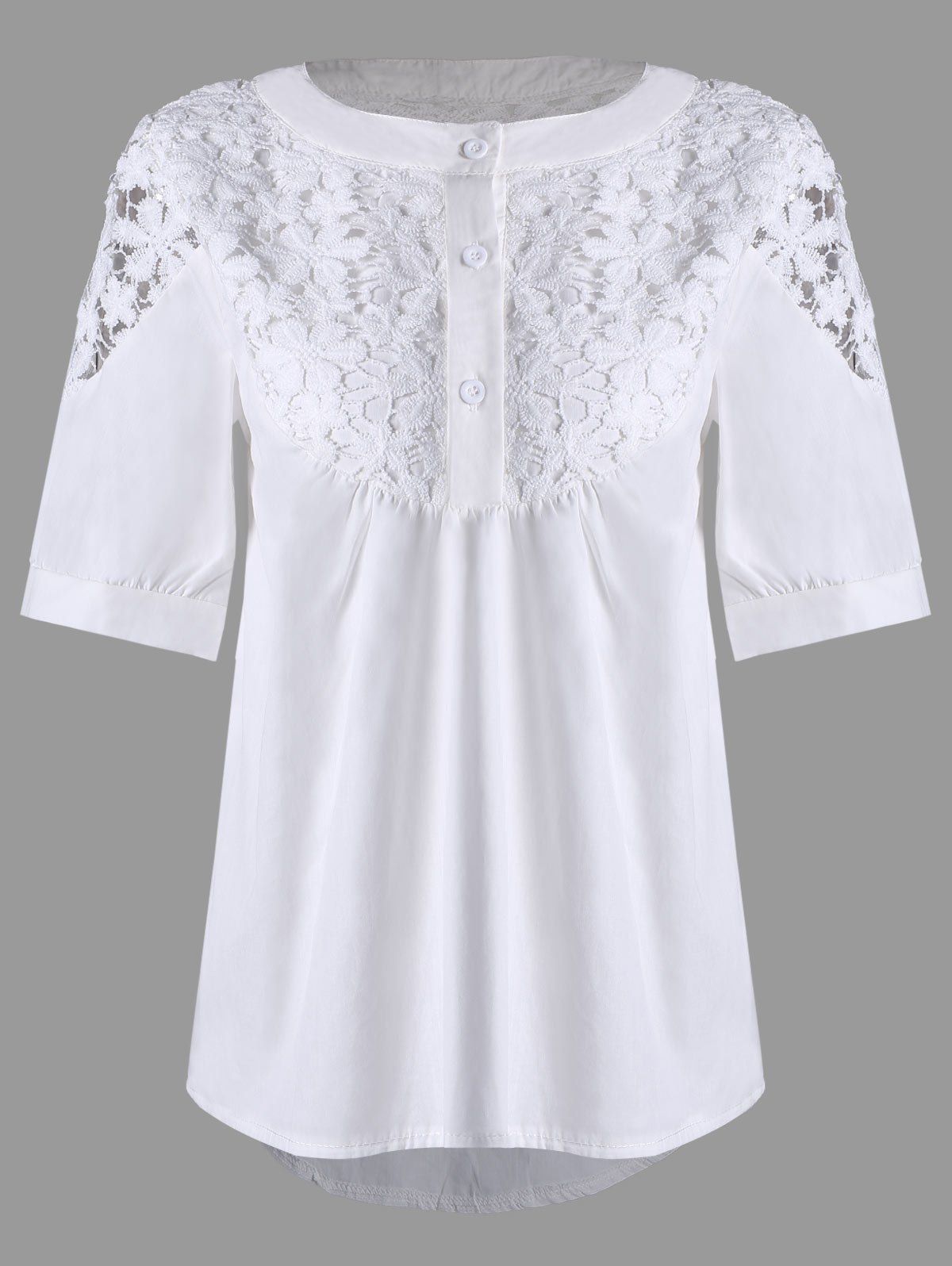 [41% OFF] 2021 Lace Crochet High Low Henley Blouse In WHITE | DressLily