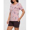 T-shirt imprimé en coton pyjama et shorts - Rose clair M