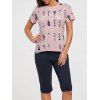 T-shirt et pantalon en coton imprimé en coton - Rose clair XL