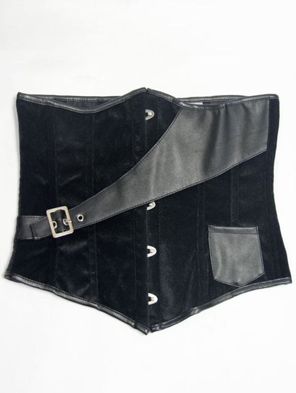 Faux Leather Leather Velvet Waist Corset - Noir 2XL