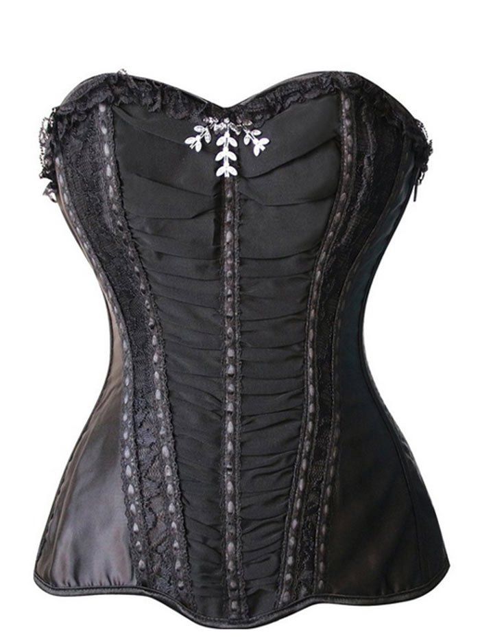 

Ruched Mesh Insert Corset Top, Black