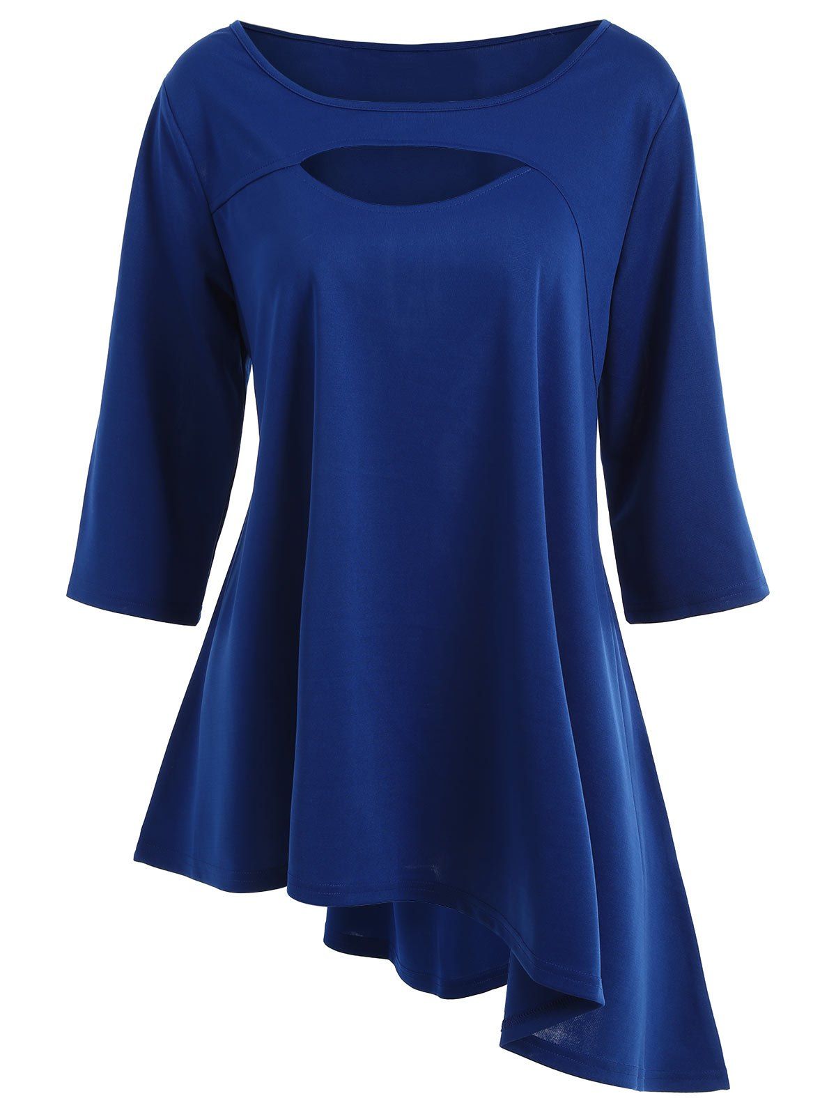 [41% OFF] 2021 Cut Out Plus Size Asymmetric Long Tee In BLUE | DressLily