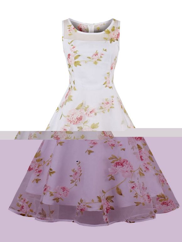 Robe de patin à motif floral - Rose 2XL
