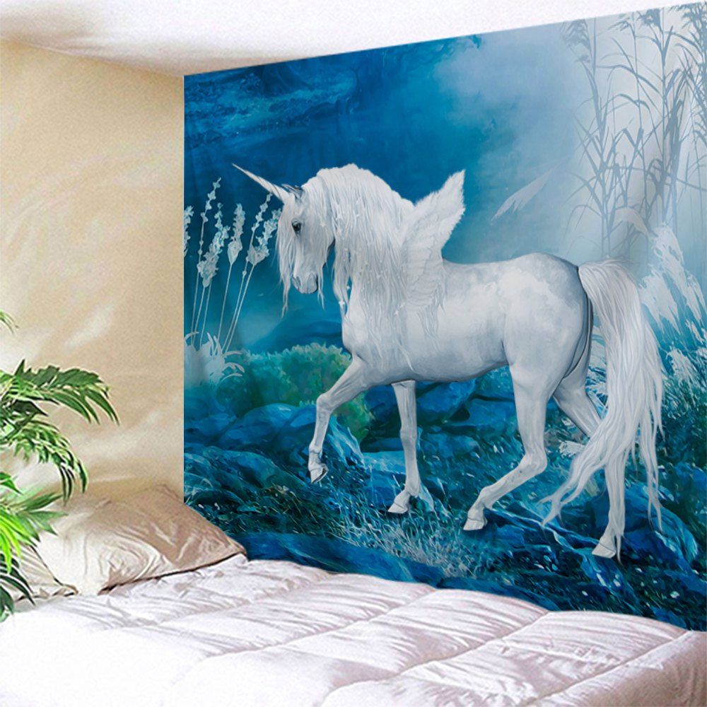 

Unicorn Printed Wall Blanket Hanging Tapestry, Blue