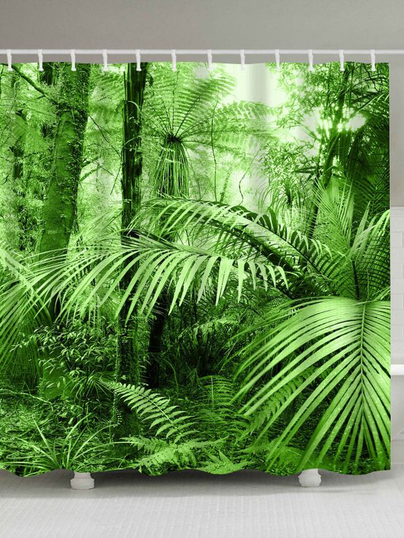 Rideau de Douche Motif Forêt Pluvieuse Tropicale - Vert W71 INCH * L79 INCH