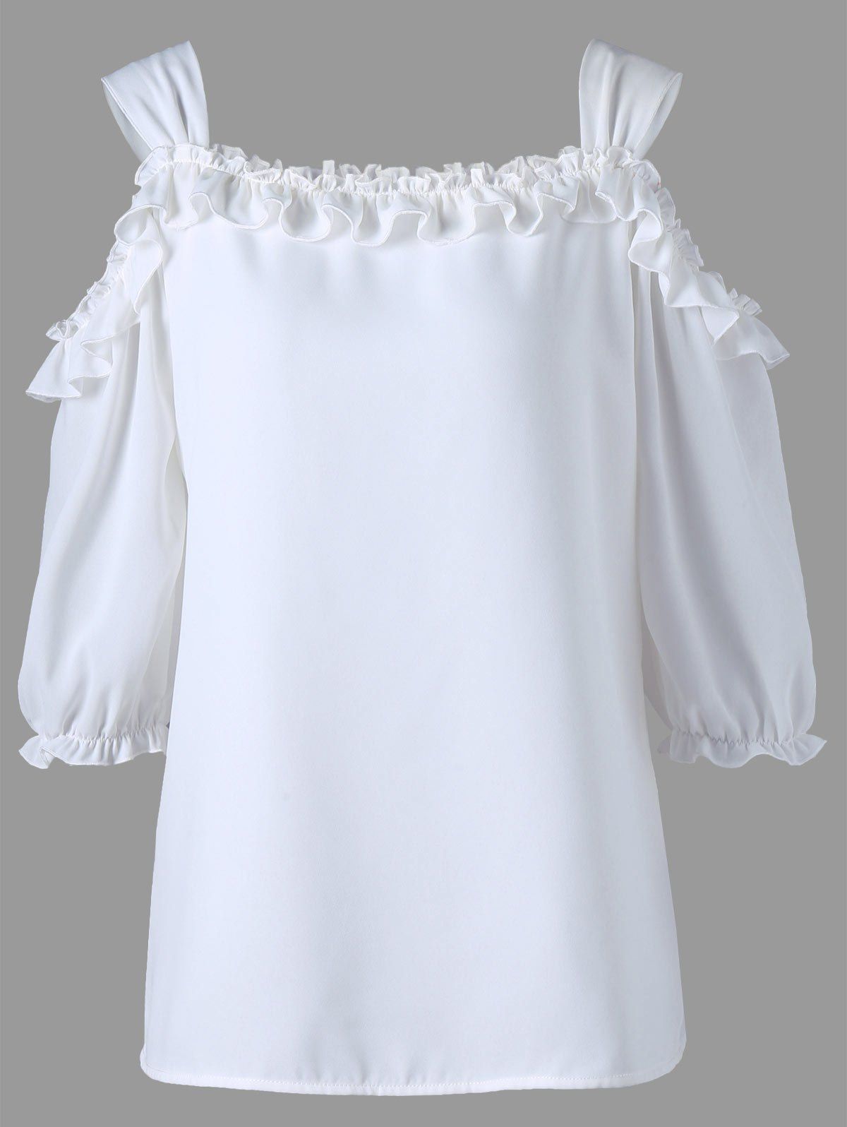 

Cold Shoulder Ruffle Tunic Blouse, White