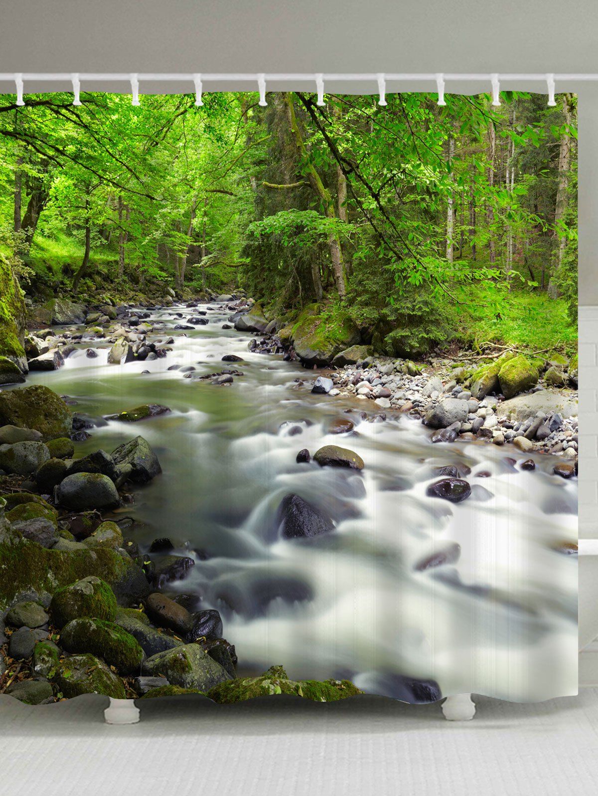 

Forest Creek Print Waterproof Fabric Shower Curtain, Green
