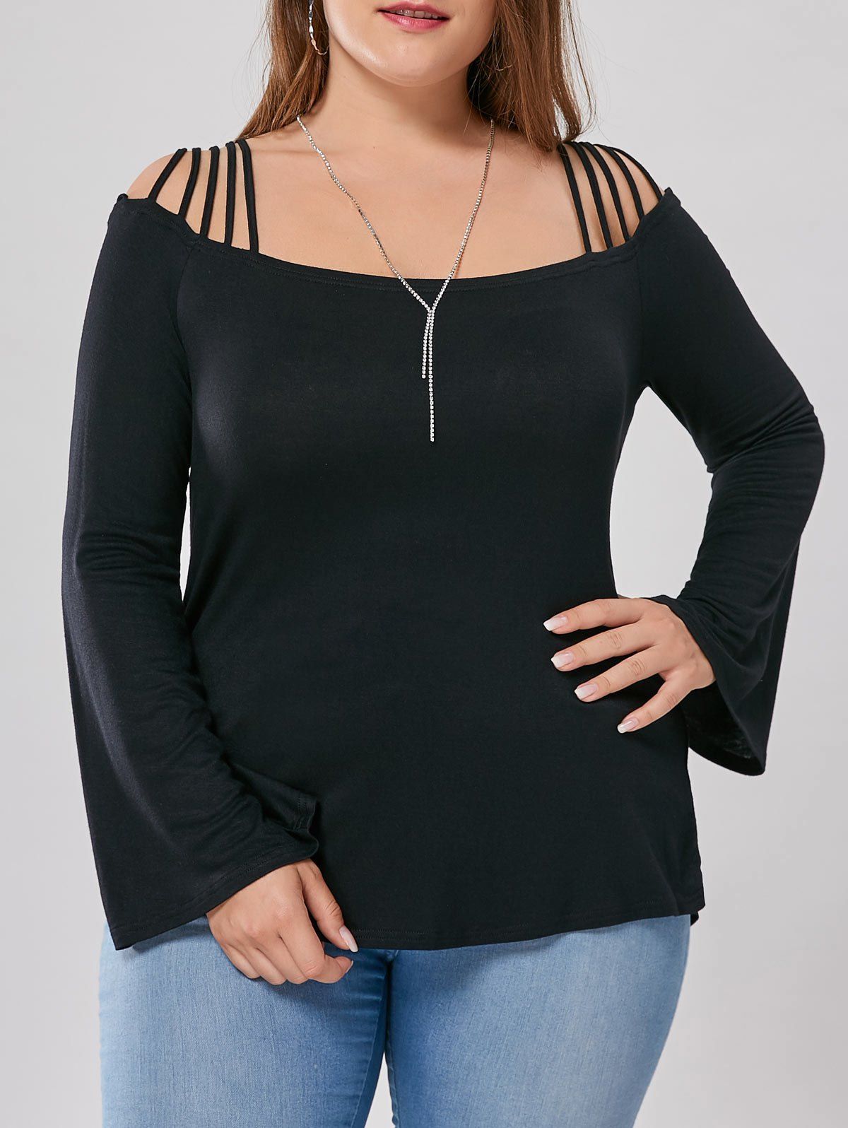 

Plus Size Bell Sleeve Cut Out T-shirt, Black