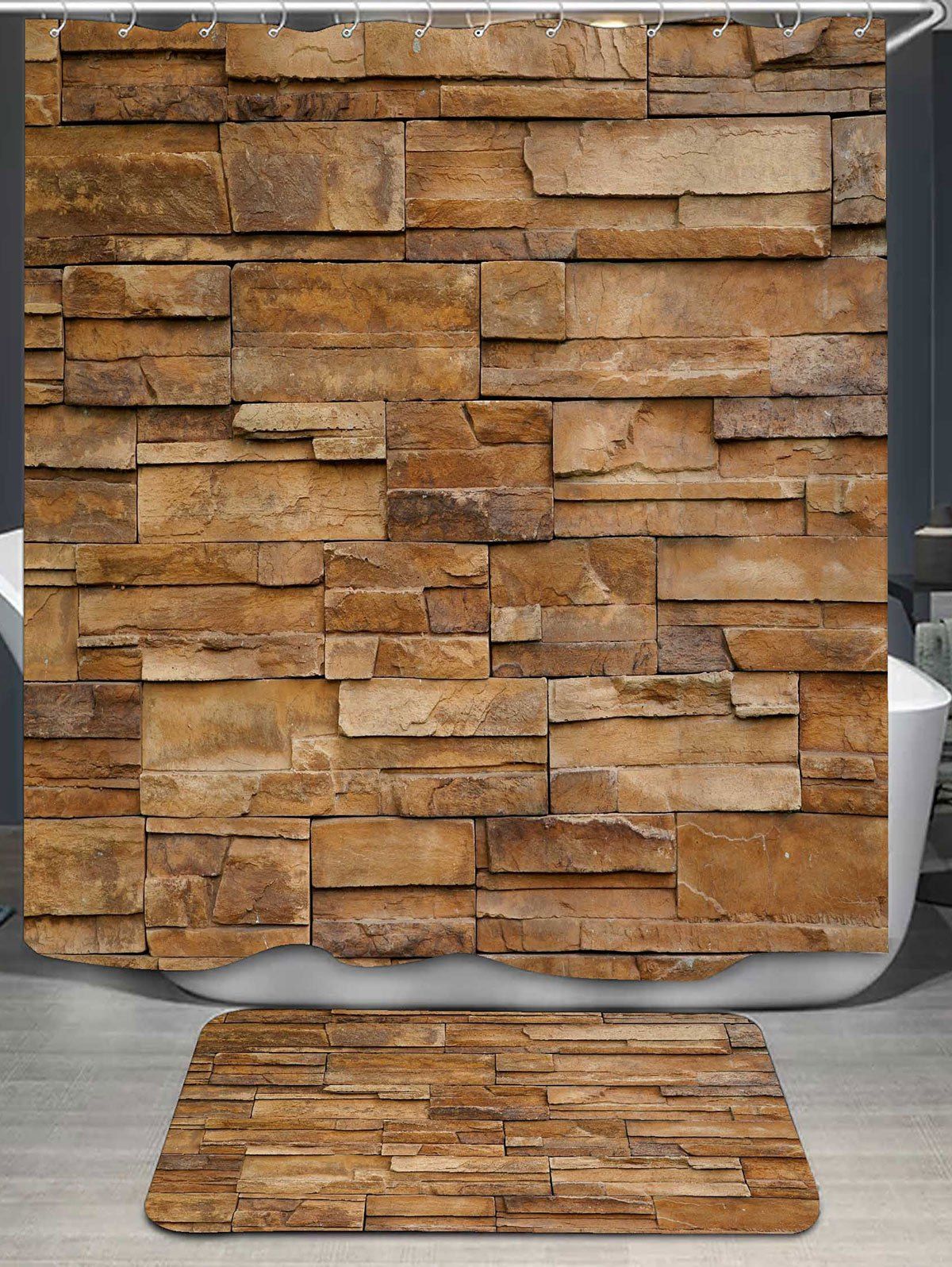

Brick Wall Printed Shower Curtain and Rug, Light brown