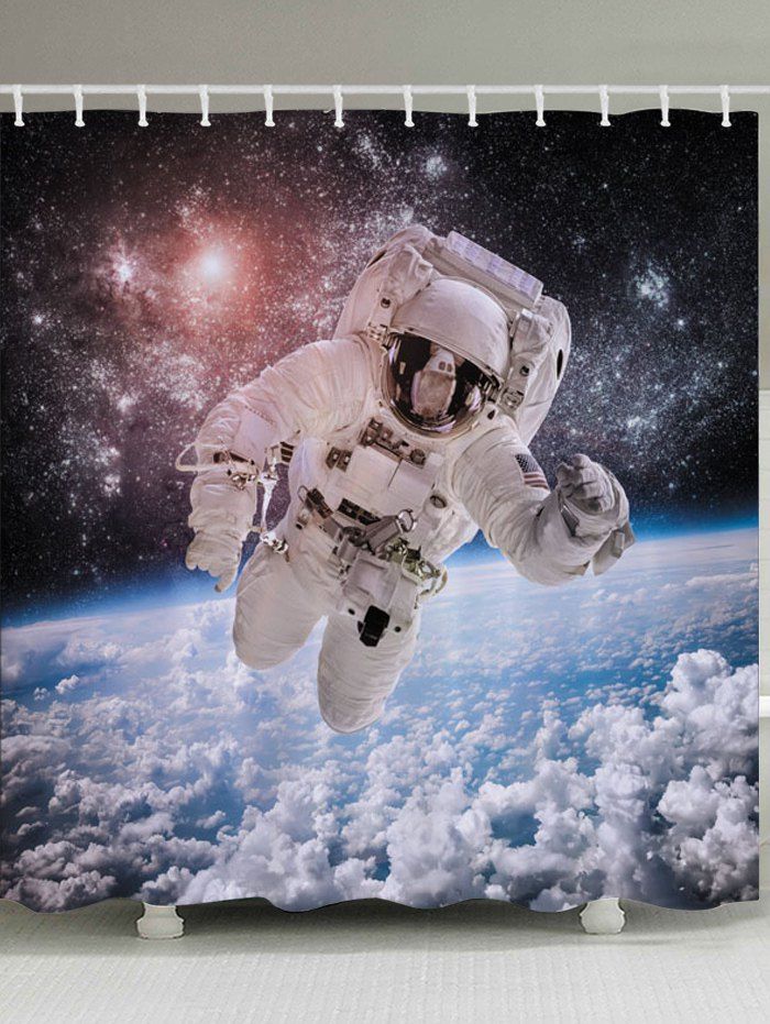

Galaxy Astronaut Print Fabric Bathroom Shower Curtain, White