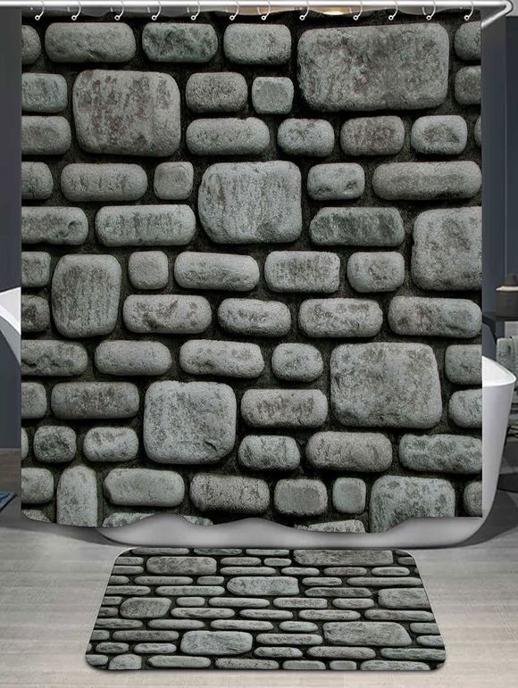 Rideau et tapis de bain en pierre - Gris 