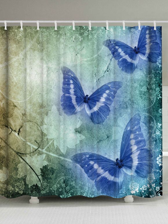 Rideau de Douche Vintage Motif Papillons pour Décor de Salle de Bain - multicolore W59 INCH * L71 INCH