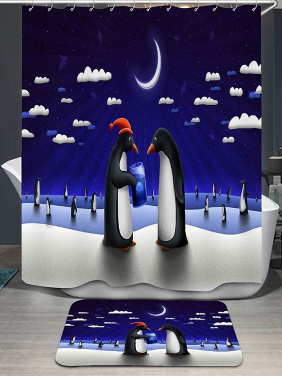 Rideau et tapis de douche imprimés Moonlit Penguin - Azuré 