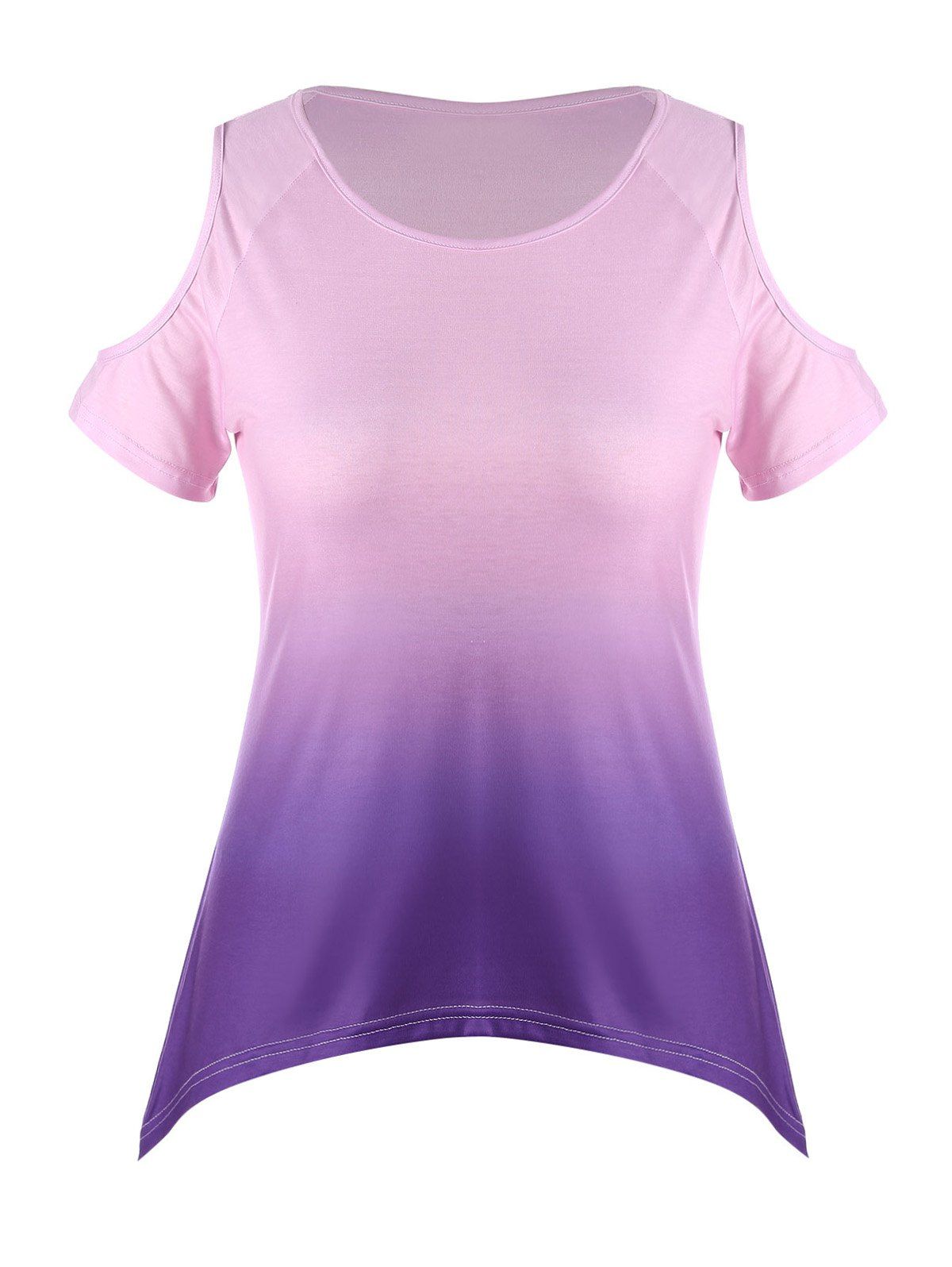 

Ombre Plus Size Asymmetric Cold Shoulder T-shirt, Purple