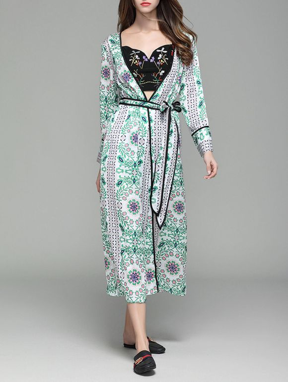 Long Sleeve Flower Print Maxi Cover Up - Floral M