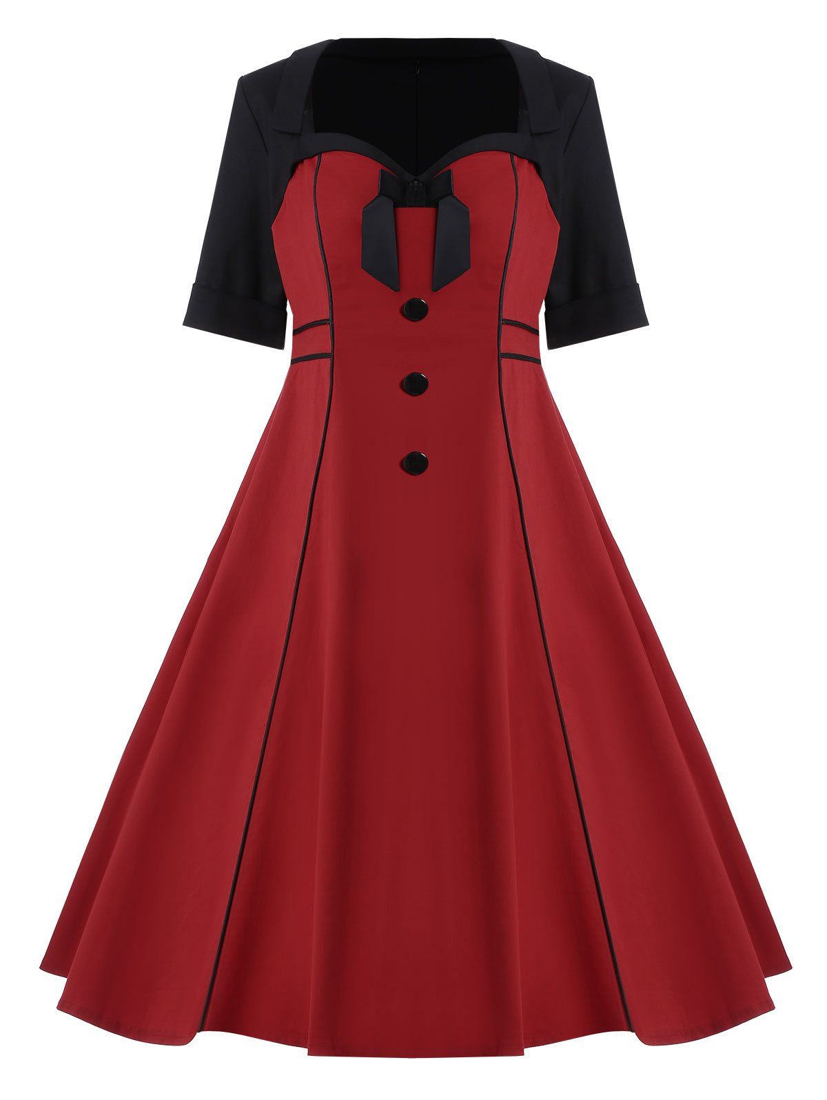 

Bowknot Plus Size Midi Pin Up Dress, Wine red