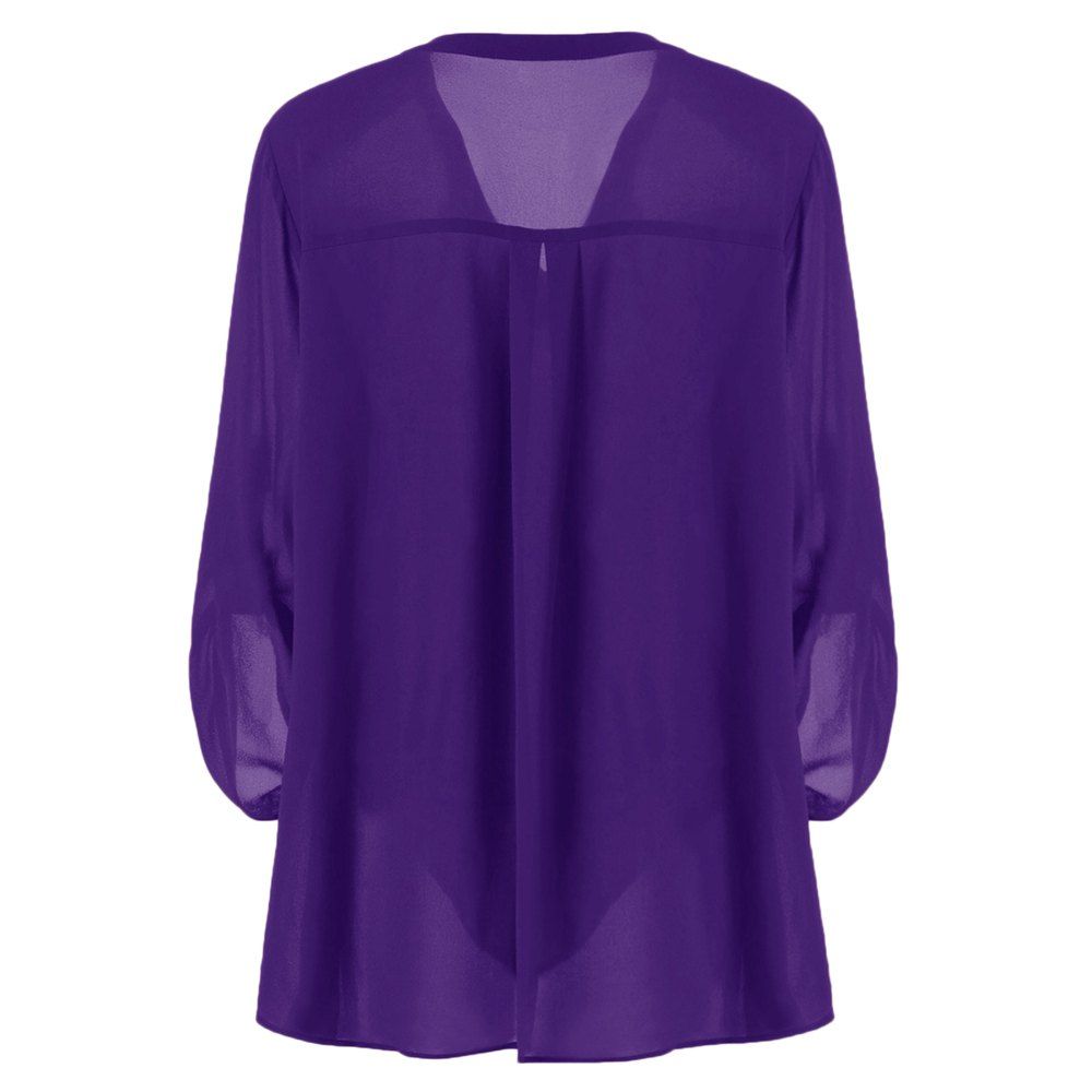 

Plus Size Split-Neck Adjustable Sleeve Blouse, Purple
