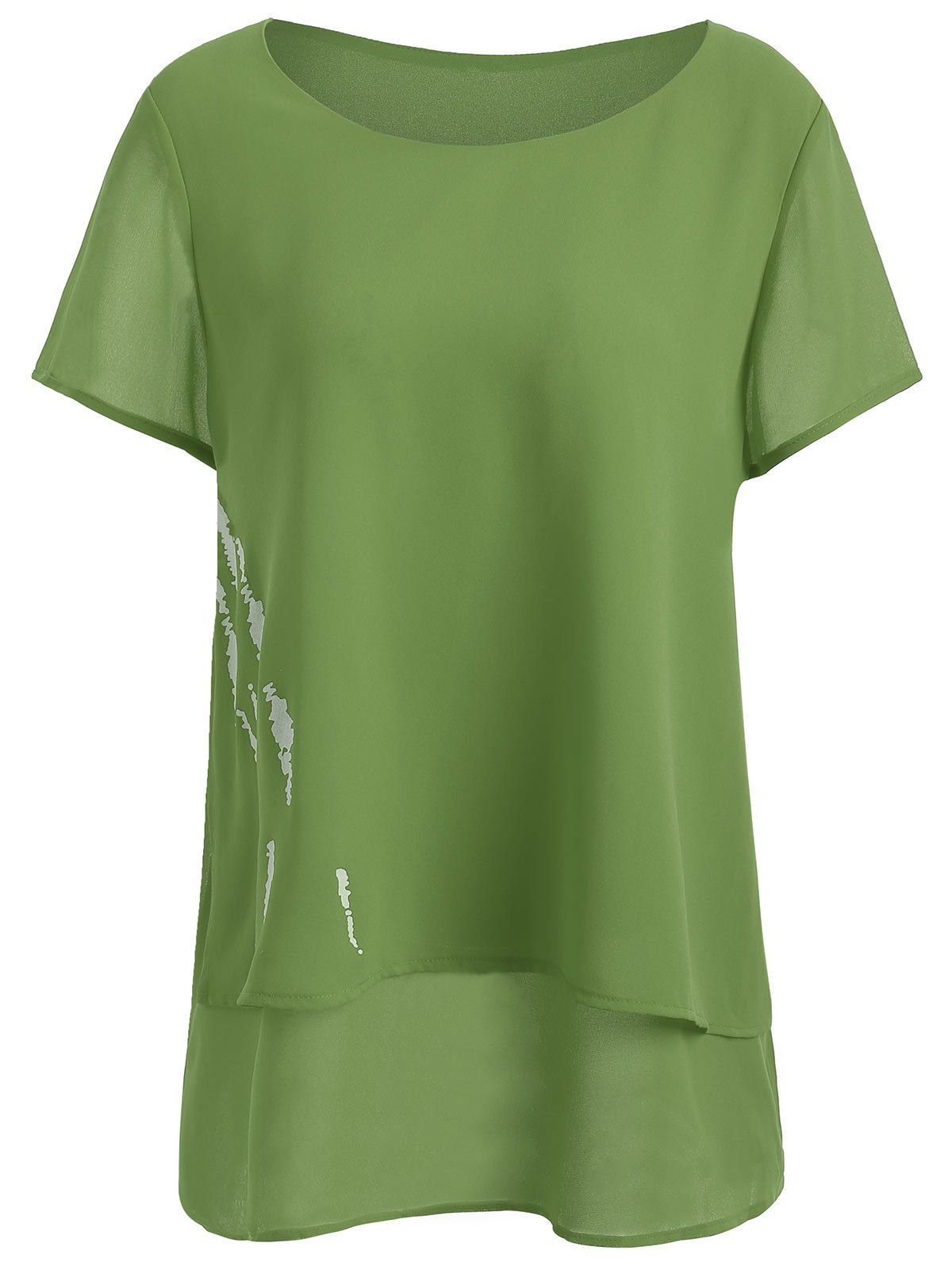 

Short Sleeve Printed Chiffon Plus Size Top, Green