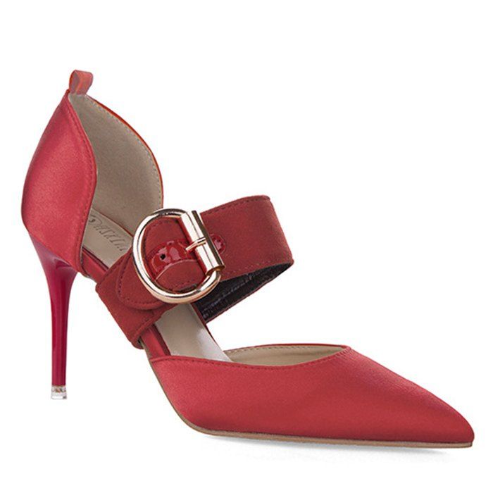 

Mini Heel Belt Buckle Pumps, Red