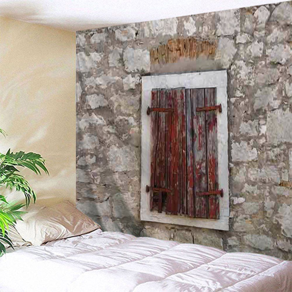 

Wood Window Stone Wall Print Fabric Tapestry, Gray
