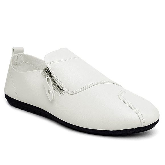 Chaussures à Enfiler en Simili Cuir avec Fermeture Éclair - Blanc 40