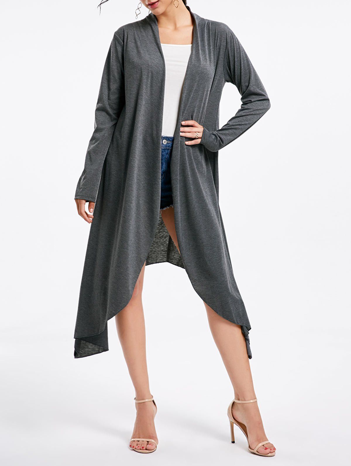

Open Front Long Sleeve High Low Cardigan, Grey and dark grey
