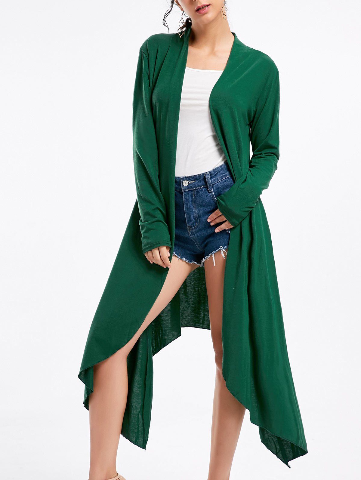 

Open Front Long Sleeve High Low Cardigan, Deep green