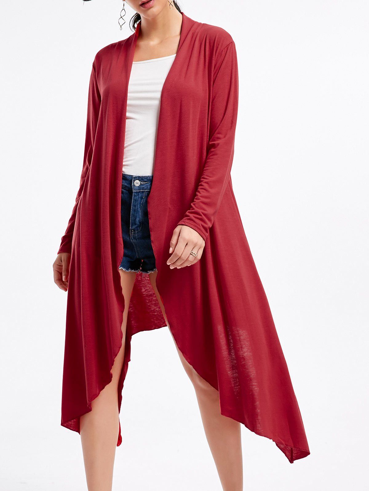 

Open Front Long Sleeve High Low Cardigan, Deep red