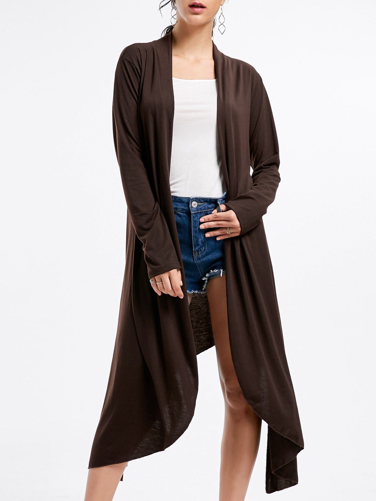 

Open Front Long Sleeve High Low Cardigan, Coffee