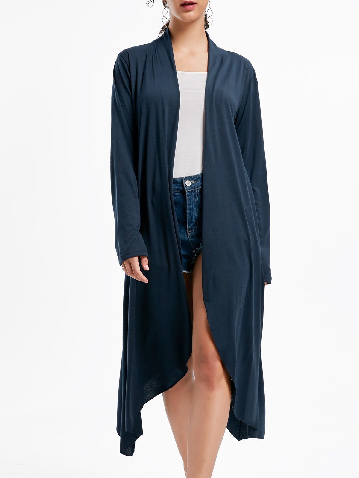 

Open Front Long Sleeve High Low Cardigan, Pearl indigo blue