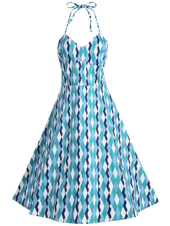 Diamond Print Halter A Line Dress - multicolore 2XL