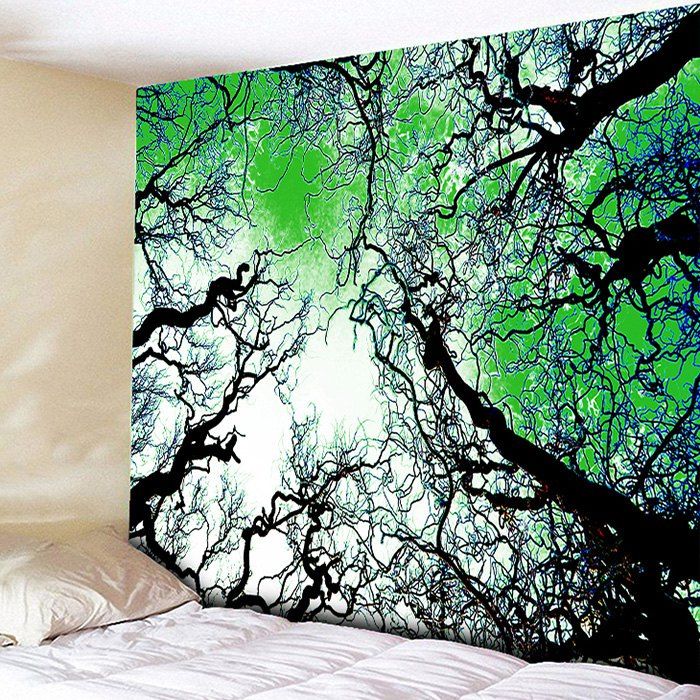 

Wall Hanging Forest Tree Printing Tapestry, Jade green