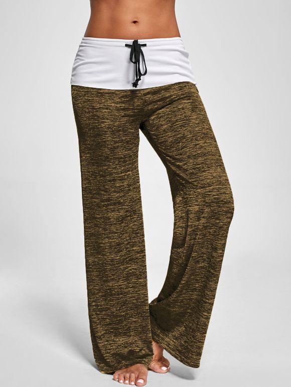 Pantalon Chiné Contrastant à Pattes Larges - Brun 2XL