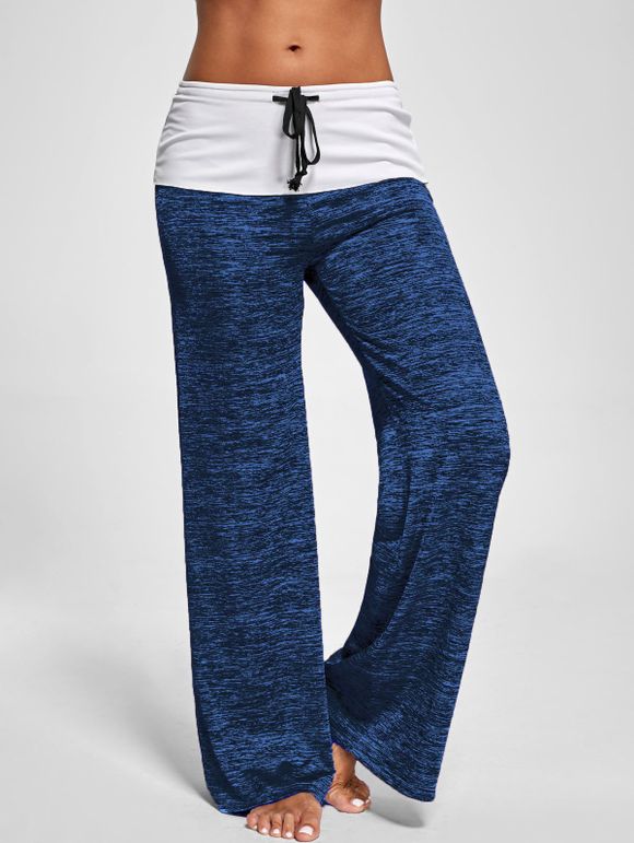 Pantalon Chiné Contrastant à Pattes Larges - Bleu Océan 2XL