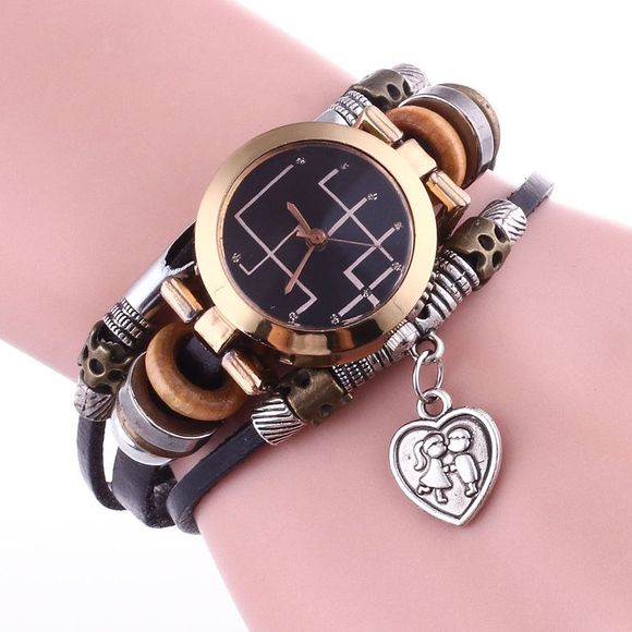 Lover Heart Layered Bracelet Watch - Noir 