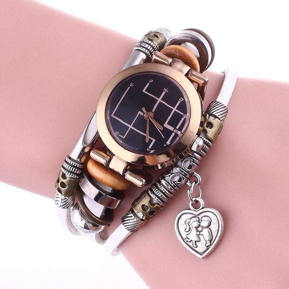 Lover Heart Layered Bracelet Watch - Blanc 